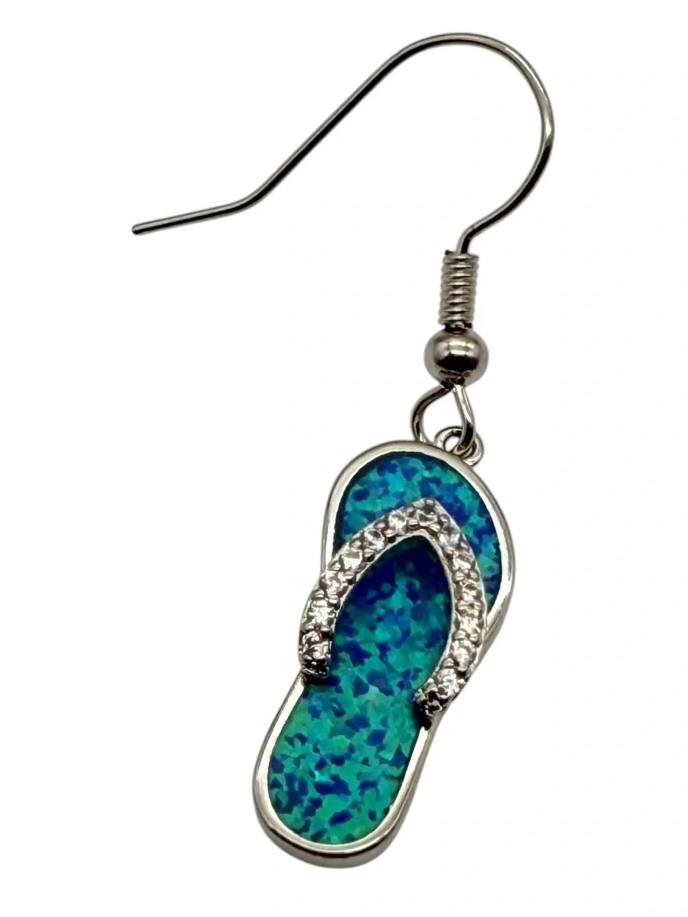 Flip Flop Slippers Silver Earrings Stamped 925 Blue Opal Two Tone Hook Hawai